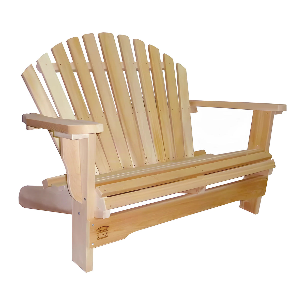 Banc Adirondack 2 places en cèdre blanc du Canada, vue d'ensemble sur fond blanc